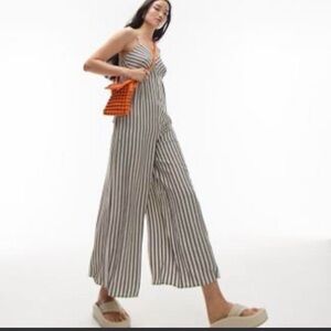 Topshop linen blend Striped Jumpsuit